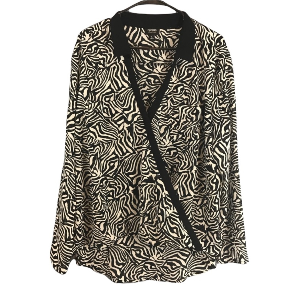 Nicole Miller Animal Print Rouched Blouse XL